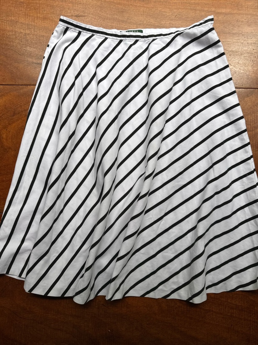 Lauren Ralph Lauren Black Striped A-Line Skirt Size 10 Classic Preppy Midi - Picture 3 of 6